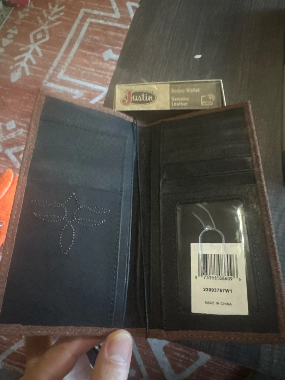 Justin Rodeo Wallet Brown Roughout Leather Western Bifold NEW